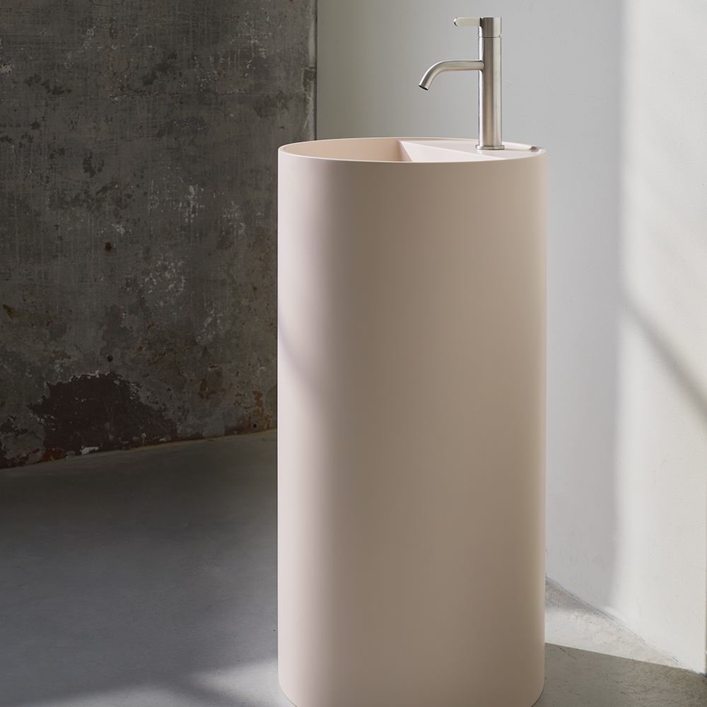 [POS12-PRAL] Pose round Palette (siphon opening in back, with Ø35mm taphole, RAL color)