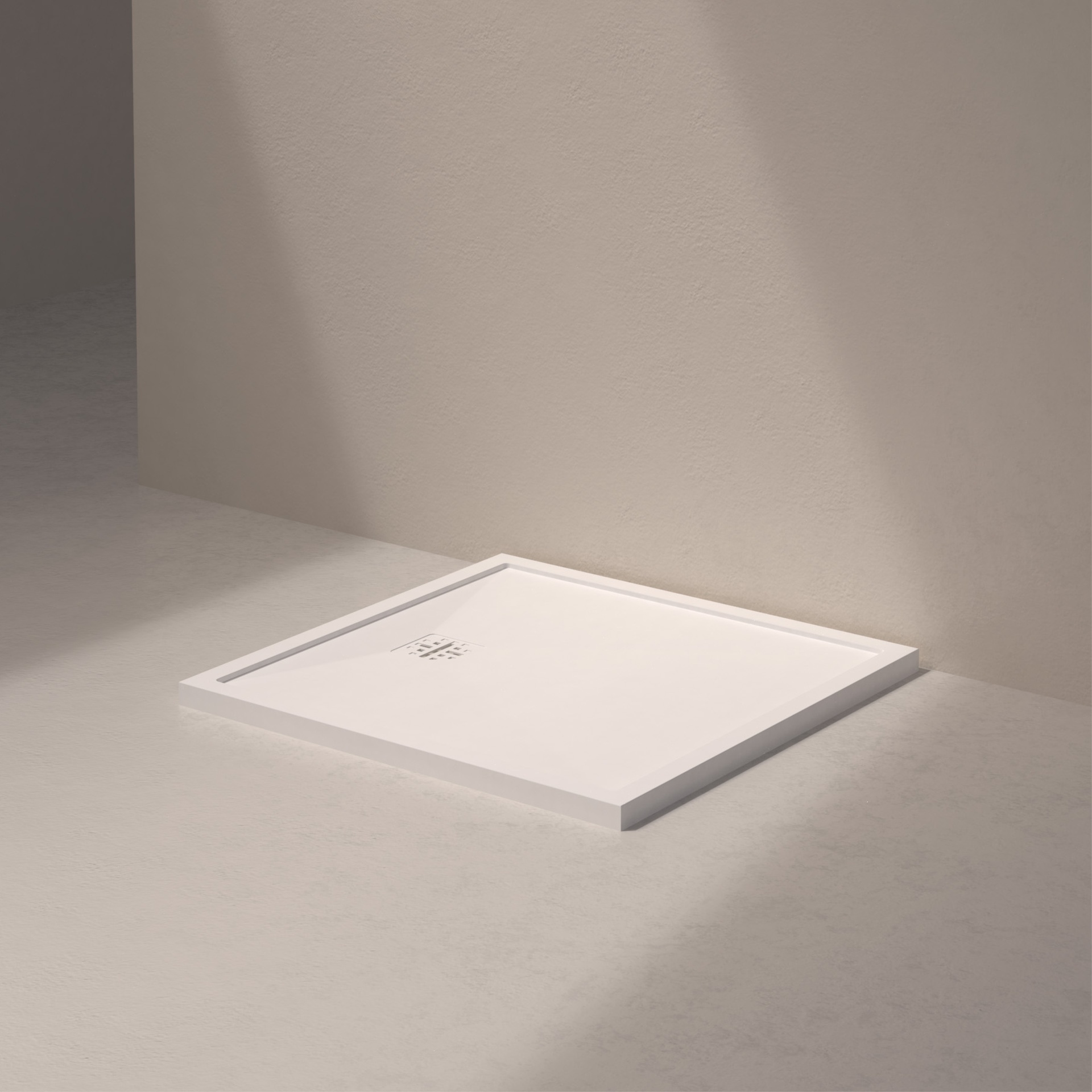 [MSTES9090-WHITE] Mist shower floor short side drain (90x90, stone white)