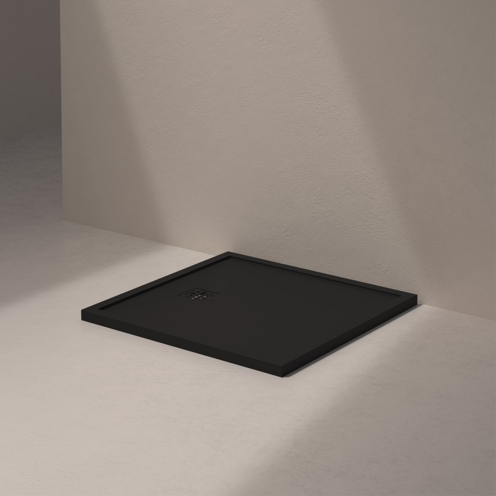 [MSTES9090-BLACK] Mist douche vloer, korte zijde afvoer (90x90, natuursteen zwart)
