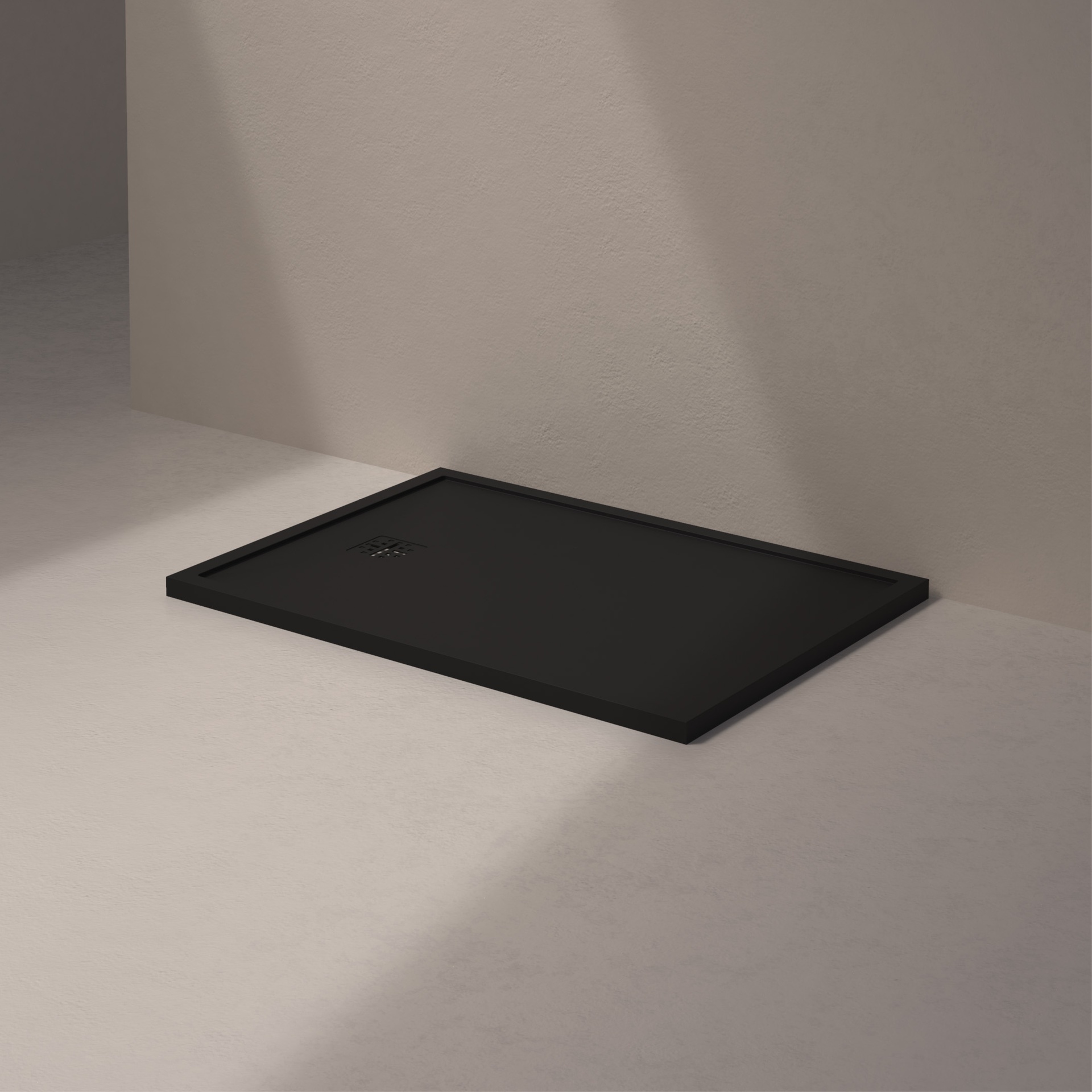 [MSTES90120-BLACK] Mist douche vloer, korte zijde afvoer (120x90, natuursteen zwart)