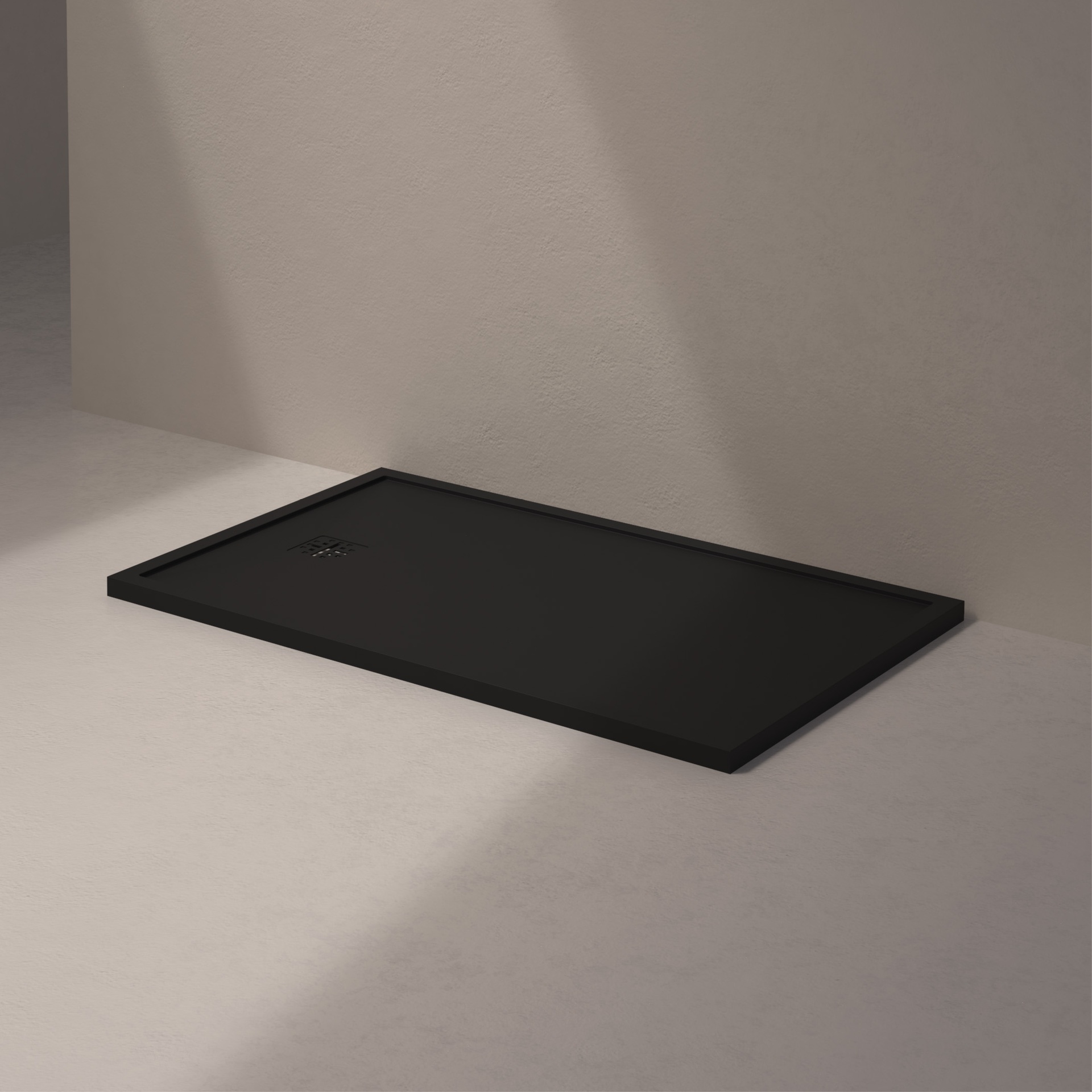 [MSTES90140-BLACK] Mist douche vloer, korte zijde afvoer (140x90, natuursteen zwart)
