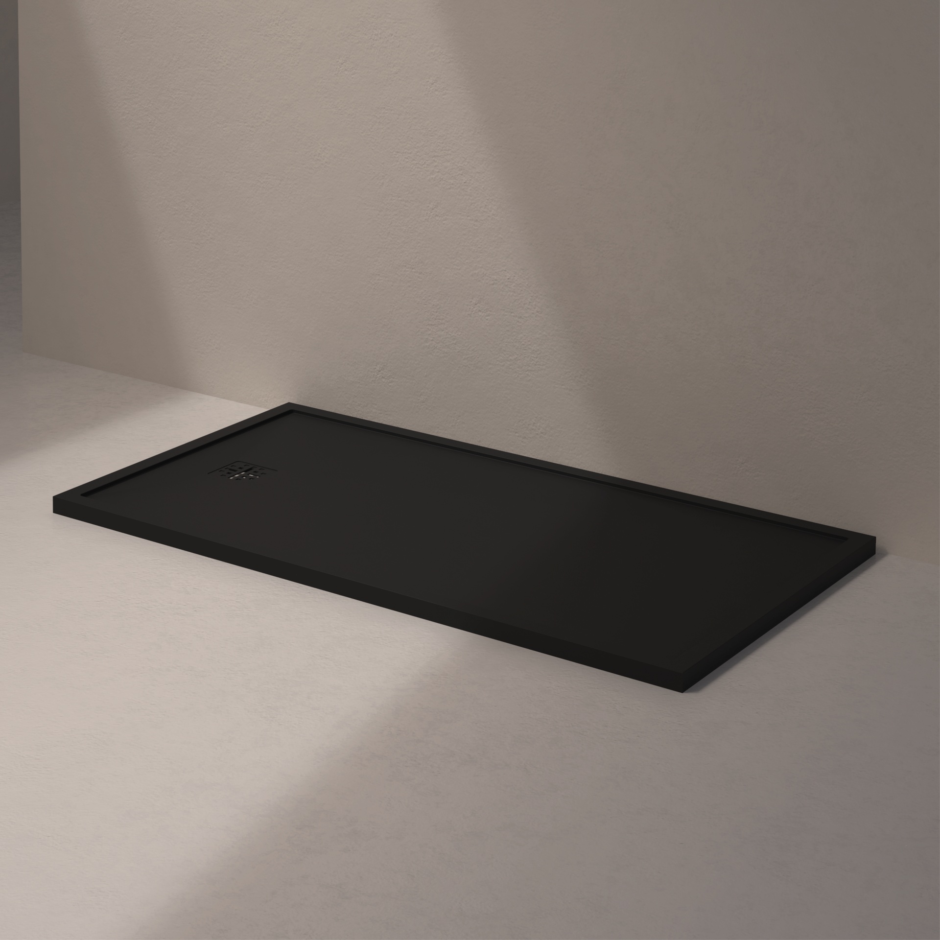 [MSTES90160-BLACK] Mist douche vloer, korte zijde afvoer (160x90, natuursteen zwart)