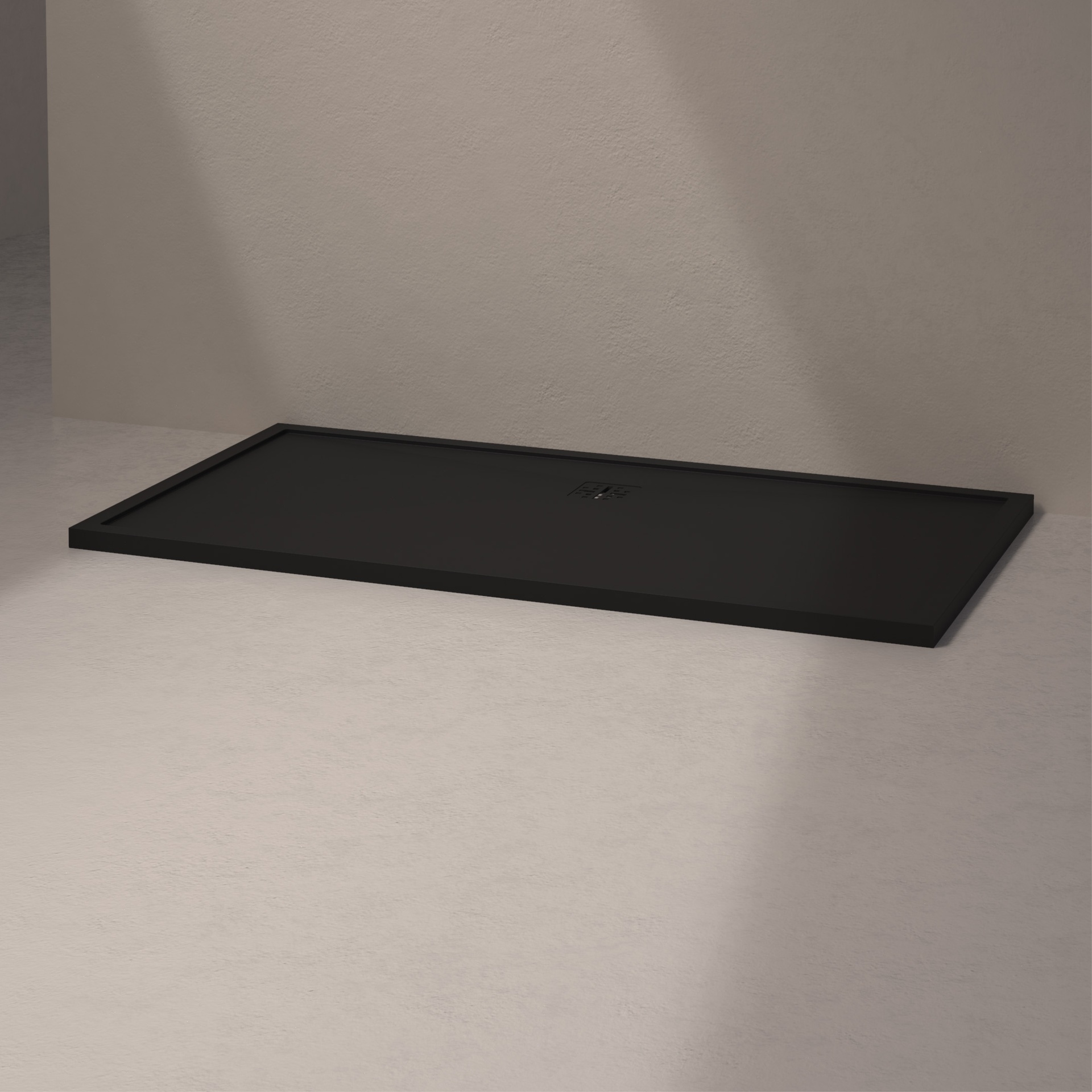 [MSTEL90170-BLACK] Mist douche vloer, lange zijde afvoer (170x90, natuursteen zwart)
