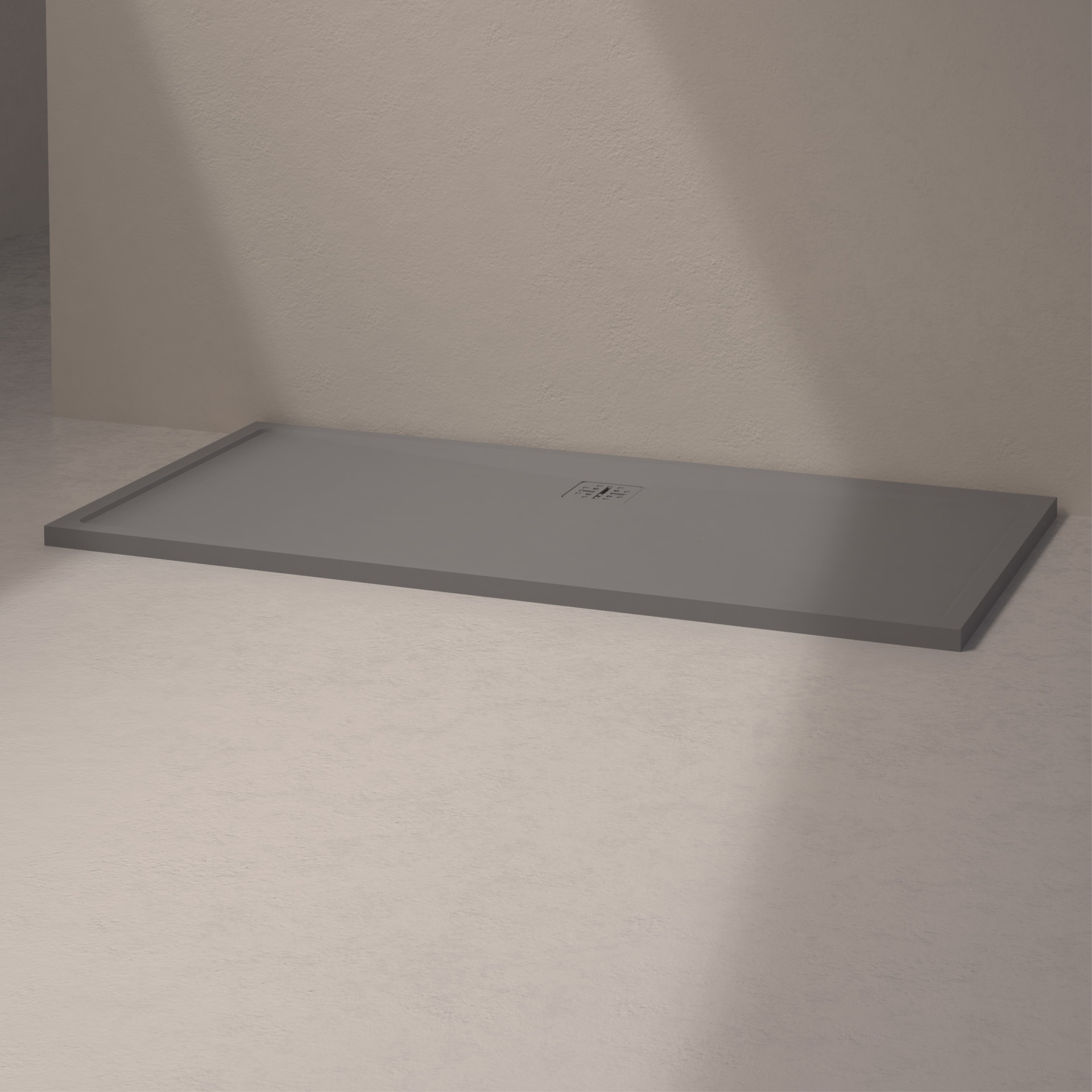 [MSTEL90180-LGREY] Mist shower floor long side drain (180x90, stone light grey)