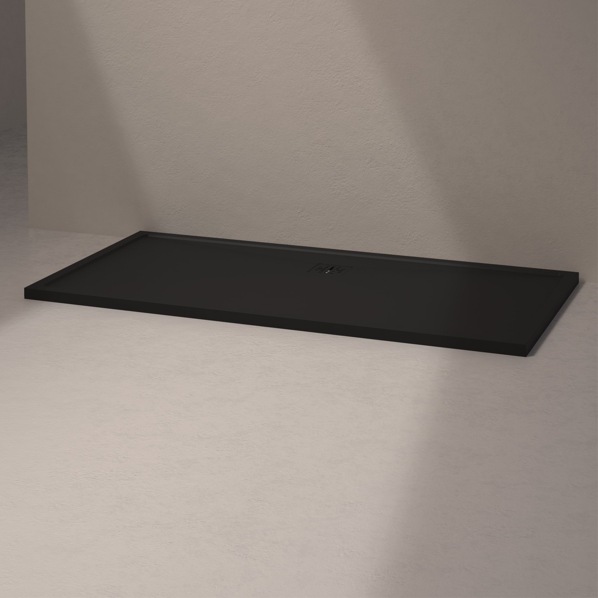 [MSTEL90180-BLACK] Mist douche vloer, lange zijde afvoer (180x90, natuursteen zwart)